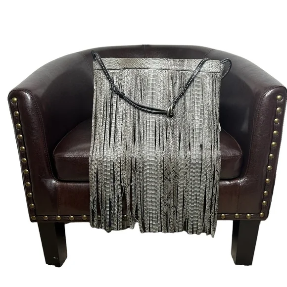 Michael Kors Collection Joni Gray Black Python Leather Fringe Fall Winter Clutch - Picture 4 of 16